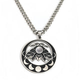 Vintage Moth Moon Phase Necklace - Gothic Stainless Steel Gemstone Amulet - Witchy Celestial Insect Jewelry for Women & Men