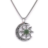 Vintage Stainless Steel Sun Moon Pendant Gemstone Necklace Celestial Jewelry  Spiritual Protection Gift for Men & Women