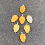 Hand Carved Natural Crystal Leaf Pendant Charms, Mixed Amethyst Rose Quartz Yellow Jade Tree Leaf Gemstone Beads for DIY Necklace Jewelry Making Findings