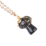 15×20mm Gold Wire-Wrapped Mushroom Crystal Necklace, Natural Gemstone Pendant with Chain