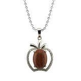 Dainty Pink Crystal Apple Pendant Necklace • Silver Rhinestone Fruit Charm • Natural Healing Stone Romantic Jewelry Gift