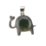 Lucky Elephant Crystal Holder Pendant • Retro Silver Animal Amulet with Natural Gemstone Sphere • Unisex Spiritual Wisdom Totem Jewelry Gift