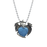 Vintage Medieval Dragon Heart Necklace | Natural Crystal Lapis Rose Quartz Turquoise Charm with Iron Bead Chain | Whimsical Halloween Protection Gift