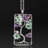Life Tree Pendant Necklace Charms Gemstone Chakra Crystal Quartz Pendants Chakra Healing Charm for women