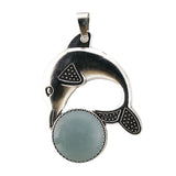 Bohemian Silver Marine Dolphin Gemstone Amulet • Cute Sea Animal Crystal Sphere Holder Charm • Unisex Coastal Beach Lover Jewelry Gift
