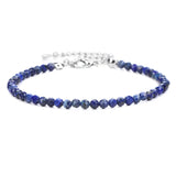Tiny Micro Faceted Natural Stone Beaded Bracelet Silver Adjustable Extension Chain Dainty Stacking Bracelet for Women Daily Layering Jewelry