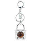Natural Crystal Lock Keychain, Inlaid Round Gemstone Silver Keyring Charm for Bag & Key
