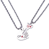 Matching Couple Necklaces, Heart & Key Puzzle Pendant Set, Stainless Steel "I LOVE YOU" Valentine’s Day Gift