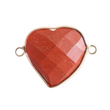 Faceted Gemstone Heart Connector for Jewelry Making 25mm Stone Pendant Links with Double Loops Wrapped with Brass Edge