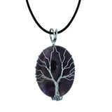 50mm Natural Tiger Eye Tree of Life Pendant Necklace, Silver Wire Wrapped Healing Crystal