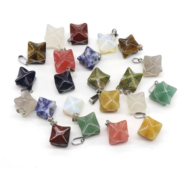 Multi Natural Crystal Merkaba Star Pendant Necklace Mixed Gemstone 3D Star Charm Jewelry for Women Gift
