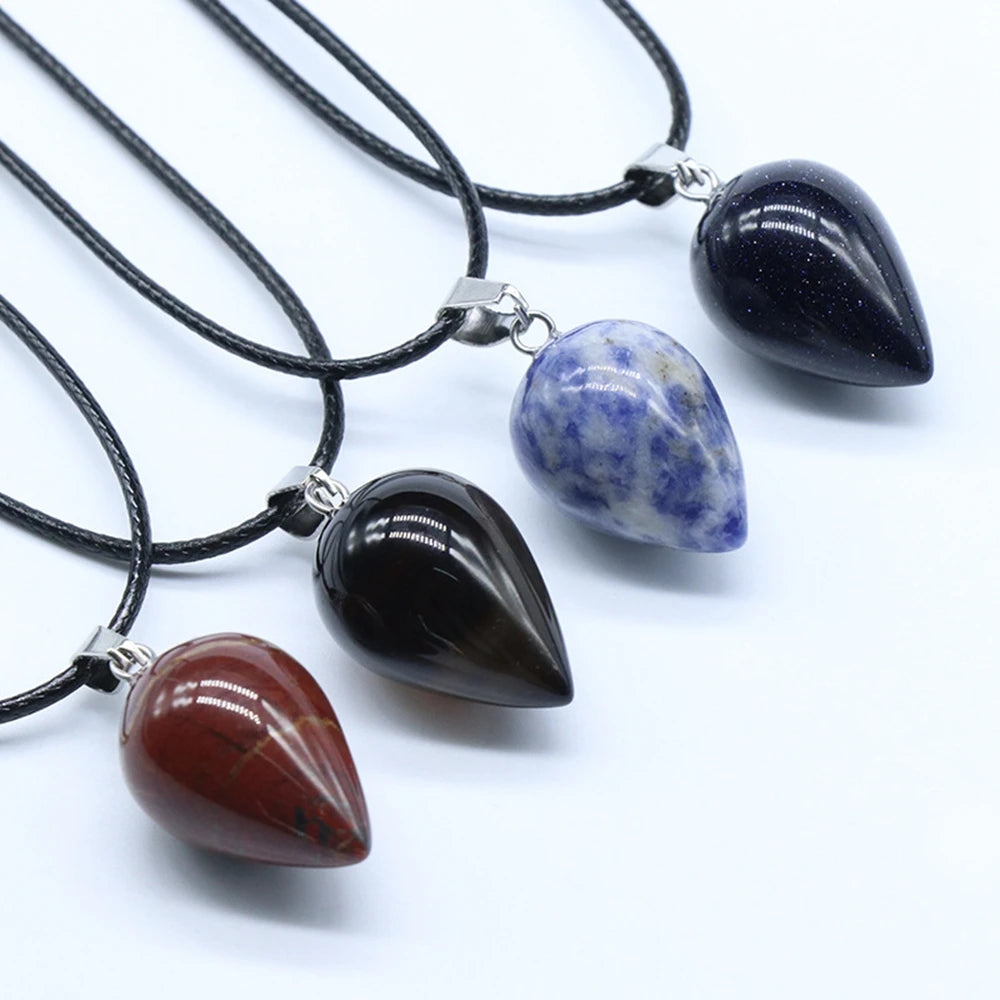 Natural crystal agate Drop Pendant Necklace Natural Stone Pendants Water Drop Shape Mixed Color Crystal Agates Stone Charms