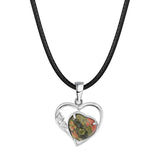 Natural Crystal Hollow Heart Pendant Necklace, Gemstone Charm with Black Rope for Women