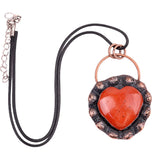 Retro Copper Natural Stone Heart Peneant Necklace 45CM Black Cord