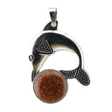 Bohemian Silver Marine Dolphin Gemstone Amulet • Cute Sea Animal Crystal Sphere Holder Charm • Unisex Coastal Beach Lover Jewelry Gift