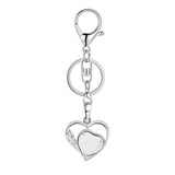 Natural Crystal Hollow Heart Keychain, Healing Stone Pendant with Silver Key Ring