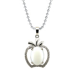 Dainty Pink Crystal Apple Pendant Necklace • Silver Rhinestone Fruit Charm • Natural Healing Stone Romantic Jewelry Gift