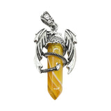 Mythical Flying Dragon Wrapped Quartz Point Pendant, Genuine Healing Stone Chakra Wand Charm, Wiccan Punk Spiritual Protection Jewelry Findings