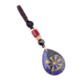 Viking Compass Car Charm | Vegvisir Teardrop Crystal Keychain, Norse Protection Amulet