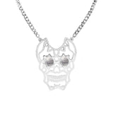 Gemstone Eye Hollowed Skull Pendant Stainless Steel Necklace 50CM Chain  Men & Women