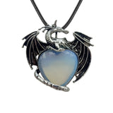 Vintage Silver Alloy Dragon Heart Crystal Necklace | Natural Stone Wax Cord Pterosaur Pendant for Men & Women, Cosplay, Daily Wear