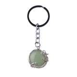 Vintage Dragon Encircled Natural Gemstone Keychain, Silver Plated Dragon Wrap Round Crystal Key Ring, Multi‑Color Stone Bag Pendant Accessory