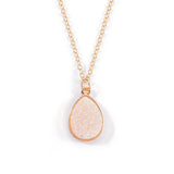 Teardrop Druzy Crystal Pendant Necklace, Gold‑Tone Alloy Bezel Teardrop Sparkly Druzy Necklace for Women, Adjustable Chain 52+5cm Dainty Daily Statement Jewelry