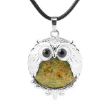 Silver Owl Gemstone Necklace 45CM Black Cord #SN1758 -28X36mm Bird Pendant Choker Jewelry