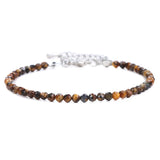 Tiny Micro Faceted Natural Stone Beaded Bracelet Silver Adjustable Extension Chain Dainty Stacking Bracelet for Women Daily Layering Jewelry