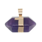 Gold Wrapped Double Point Natural Crystal Pendant, Chakra Healing Stone Point Charm for Necklace Jewelry Making