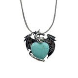 Vintage Silver Alloy Dragon Heart Crystal Necklace | Natural Gemstone Mythical Pterosaur Pendant with Chain for Weddings, Parties, Cosplay