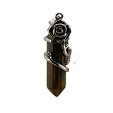 Vintage Rose Wrapped Crystal Quartz Pendant • Hexagonal Bullet Stone Charm • Gothic Floral Healing Crystal Keychain Jewelry