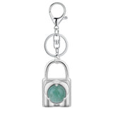 Natural Crystal Lock Keychain, Inlaid Round Gemstone Silver Keyring Charm for Bag & Key