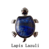 Natural Crystal Turtle Pendant Necklace, Mixed Chakra Healing Stone Tortoise Charm, Reiki Gemstone Longevity Turtle Jewelry Gift for Women Men