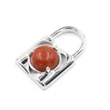 Natural Crystal Lock Pendant, Round Inlaid Chakra Gemstone Charm for DIY Necklace Jewelry Making