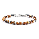 6mm Natural Stone Beaded Bracelet with Stainless Steel Clasp Adjustable Extender Chain Matte Onyx Tiger Eye Bracelet for Men Daily Wrist Jewelry