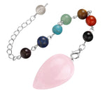 Natural Stone Droplet Pendulum Chakra Alignment Beads Ornate Crystal Teardrop Charm with Silver Link Chain Spiritual Wellness Protection Amulet