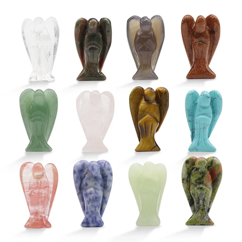 1.5Inch Gemstone Angel Figurine #SP1930 Hand Carved Pocket Healing Crystal Statue Perforated Spiritual Pendant for DIY Jewelry, Yoga Decor & Christmas Gifts