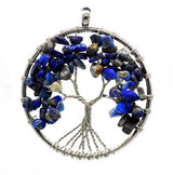 Tree of Life Crystal Chip Pendant, Silver Wire Wrapped Round Natural Gemstone Tree of Life Charm, Reiki Healing Stone Necklace Pendant for Women