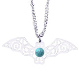 Vintage Stainless Steel Bat Pendant Gemstone Necklace - Gothic Punk Bat Wing Jewelry - Mystical Amulet Gift for Men & Women