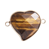 Faceted Gemstone Heart Connector for Jewelry Making 25mm Stone Pendant Links with Double Loops Wrapped with Brass Edge