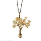 Hand‑Wrapped Gold Wire Tree of Life Pendant Necklace, Natural Chip Gemstone Tree Pendant with 20 Inch Gold Chain, Reiki Chakra Healing Crystal Tree Jewelry for Women