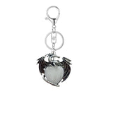 Vintage Silver Dragon Heart Crystal Keyring | Natural Stone Healing Quartz Pterosaur Charm Keychain for Purse, Backpack, Car Keys
