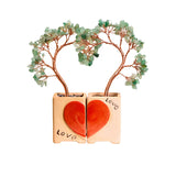 Handmade Heart-Shaped Double Citrine Crystal Tree | Love Theme Feng Shui Copper Wire Gemstone Decor with Ceramic Base for Couple Gifts