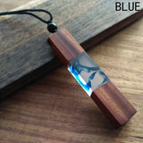 Creative Tie Shape Natural Wood Pendant Necklace, Three‑Color Red Blue Wood Splicing Pendant with Adjustable Black Cord, Handmade Boho Unisex Jewelry