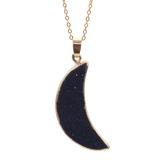 Bohemian Gold‑Trimmed Crescent Moon Gemstone Pendant, Natural Polished Crystal Moon Charm for Handmade Necklace, Multiple Stone Options Spiritual Healing Jewelry Supply