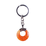 Natural Gemstone Donut Keychain Antique Silver Crown Bail Peace Circle Crystal Key Ring Reiki Healing Stone Key Chain Charm Bag Purse Hanging Ornament