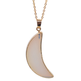 Bohemian Gold‑Trimmed Crescent Moon Gemstone Pendant, Natural Polished Crystal Moon Charm for Handmade Necklace, Multiple Stone Options Spiritual Healing Jewelry Supply