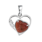 Natural Crystal Heart Pendant, Hollow Silver Frame with Gemstone Center for Women’s Jewelry