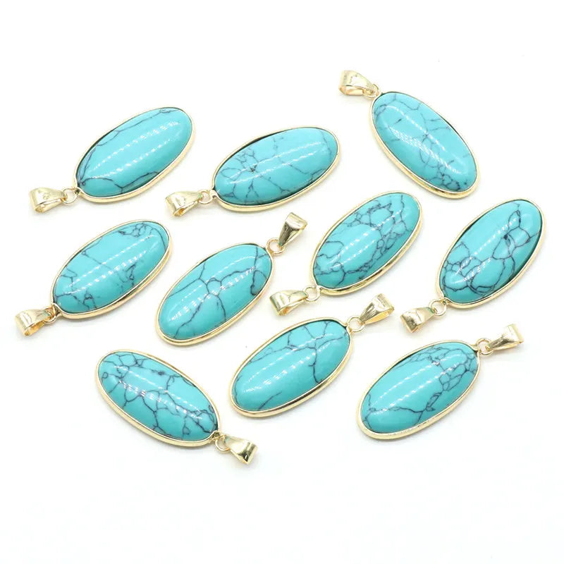35mm Natural Green Aventurine Oval Pendant Necklace, Gold-Plated Bezel Gemstone Charm